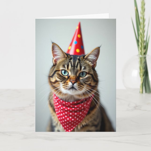 Tarjeta de cumpleaños de gato con bigotes (Anverso)