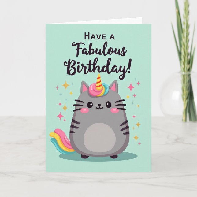 Tarjeta de cumpleaños de gato con cuernos (Anverso)