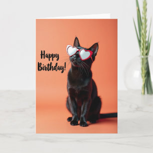 Tarjeta de cumpleaños de Gato con Gafas de Corazón