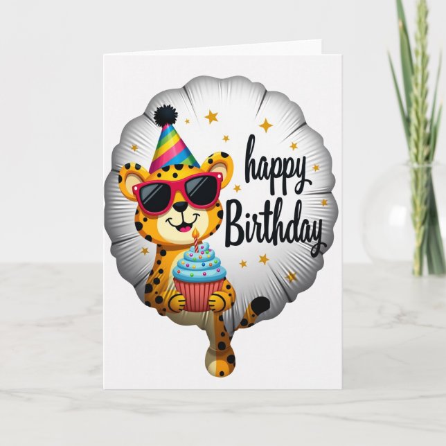 Tarjeta de cumpleaños de gato con gafas de sol (Anverso)