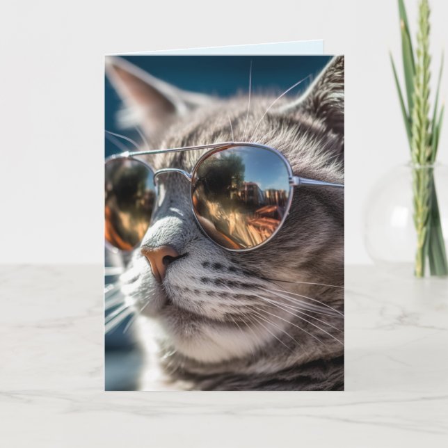 TARJETA DE CUMPLEAÑOS DE GATO CON GAFAS DE SOL TAR (Anverso)
