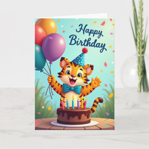 Tarjeta de cumpleaños de gato con globo