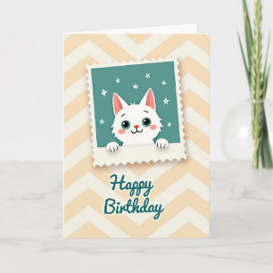 Tarjeta de cumpleaños de gato con marco azul verdo