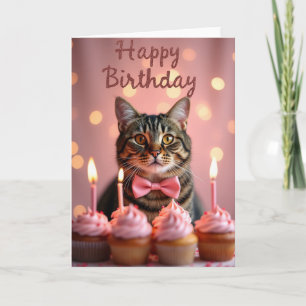Tarjeta de cumpleaños de gato con pastel