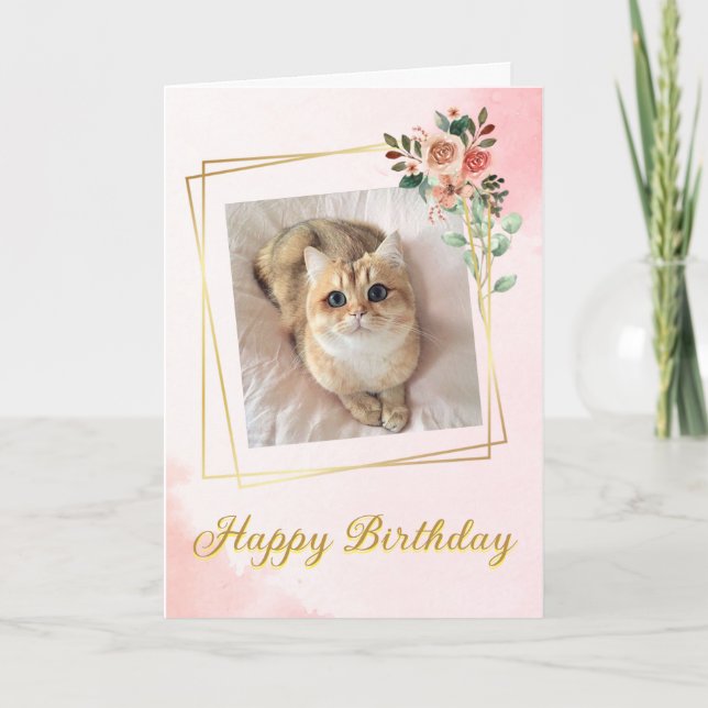 Tarjeta de cumpleaños de gato con precio de oro y  (Anverso)