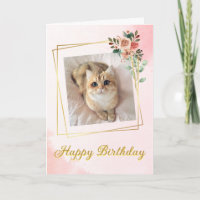 Tarjeta de cumpleaños de gato con precio de oro y 
