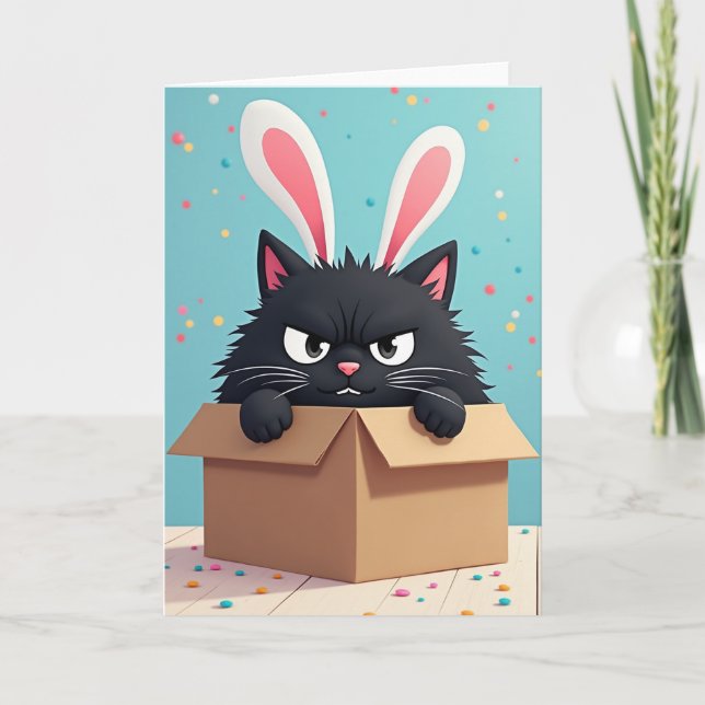 Tarjeta de cumpleaños de gato conejo gruñón (Anverso)