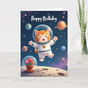 Tarjeta de cumpleaños de gato cósmico