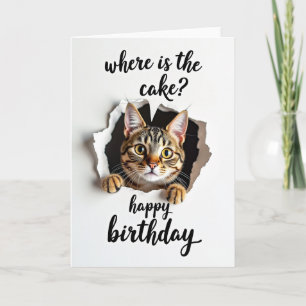 Tarjeta de cumpleaños de gato curioso asomándose