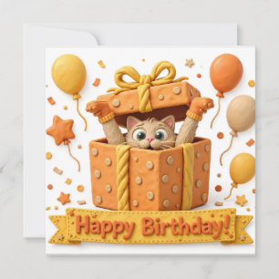Tarjeta de cumpleaños de gato de arcilla 3D en caj