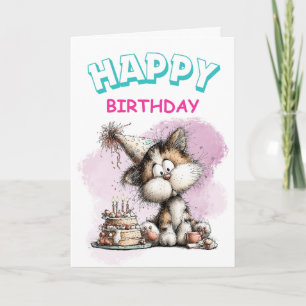 Tarjeta de cumpleaños de gato de dibujos animados 