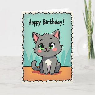Tarjeta de cumpleaños de gato de dibujos animados 