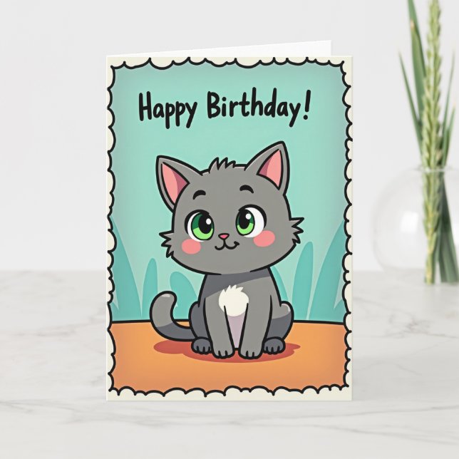 Tarjeta de cumpleaños de gato de dibujos animados  (Anverso)