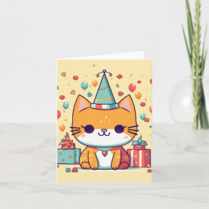 Tarjeta de cumpleaños de gato de fiesta linda, tar