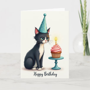 Tarjeta de cumpleaños de gato de ojos azules
