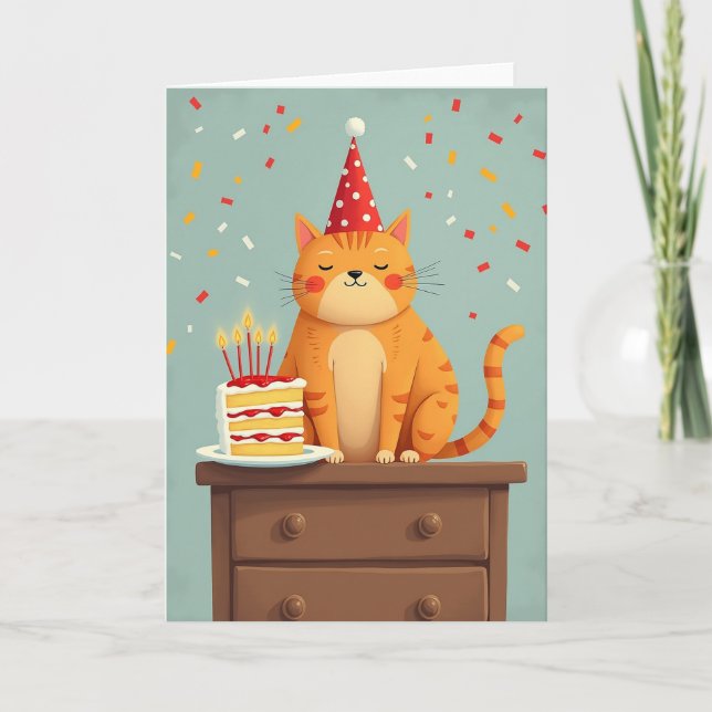 Tarjeta de cumpleaños de gato dulce (Anverso)
