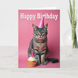 Tarjeta de cumpleaños de gato dulce con sombrero