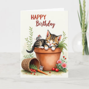 Tarjeta de cumpleaños de gato durmiendo dulce