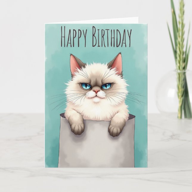 Tarjeta de cumpleaños de gato escéptico (Anverso)