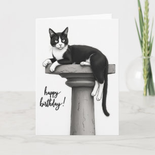 Tarjeta de cumpleaños de gato esmoquin alegre
