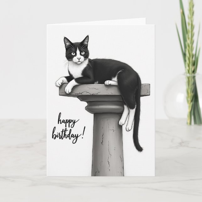 Tarjeta de cumpleaños de gato esmoquin alegre (Anverso)