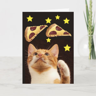 TARJETA DE CUMPLEAÑOS DE GATO ESPACIAL CON PIZZA