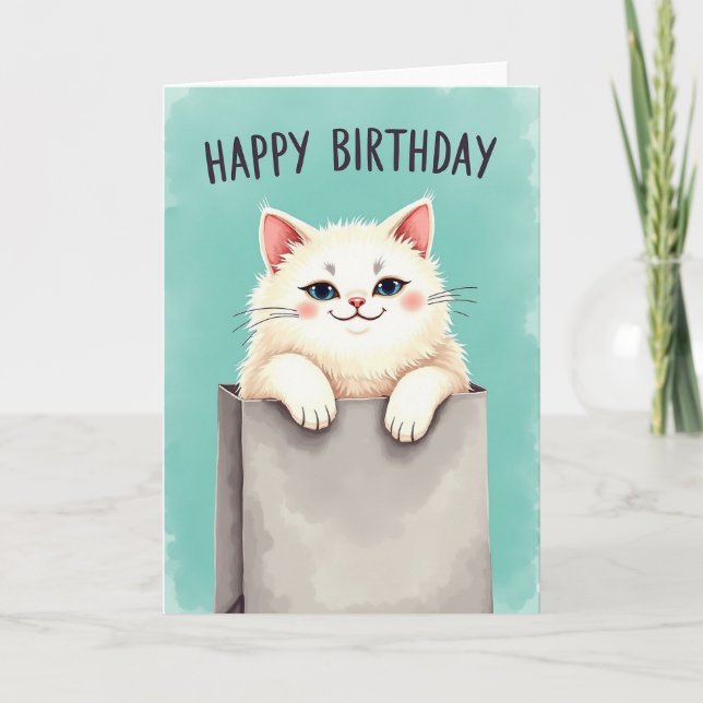 Tarjeta de cumpleaños de gato esponjoso (Anverso)
