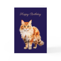 Tarjeta de cumpleaños de gato esponjoso naranja je