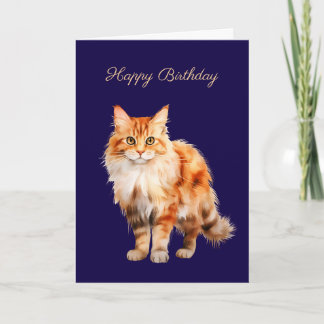 Tarjeta de cumpleaños de gato esponjoso naranja je