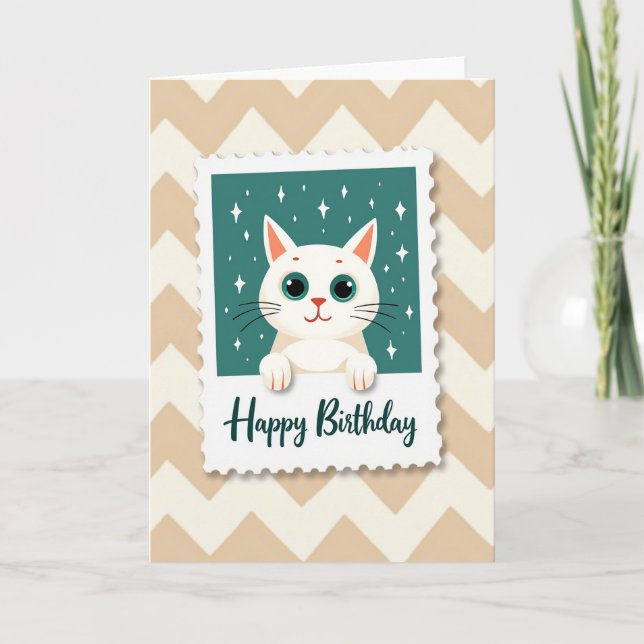 Tarjeta de cumpleaños de gato estrellado (Anverso)