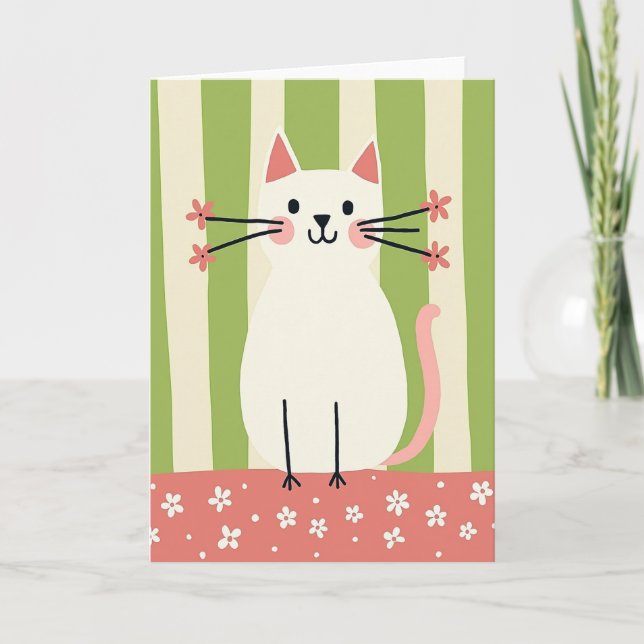 Tarjeta de cumpleaños de gato floral (Anverso)
