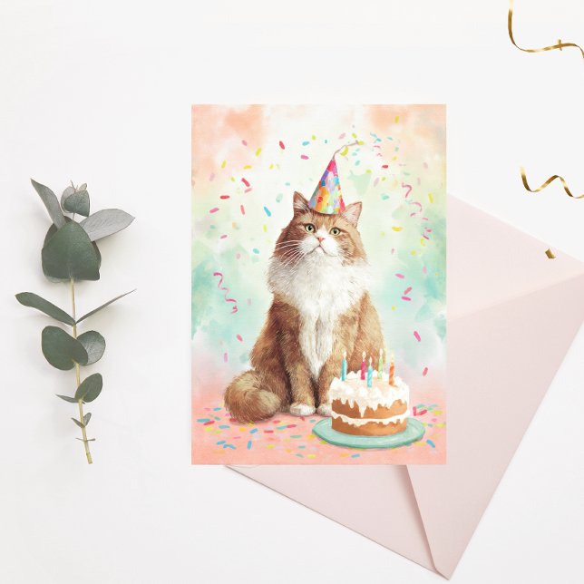 Tarjeta de cumpleaños de gato - Gato de fiesta lin (Subido por el creador)