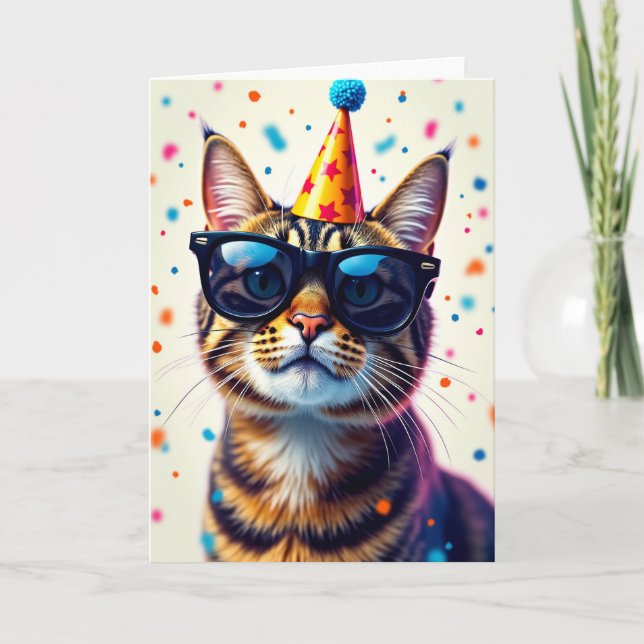 Tarjeta de cumpleaños de gato genial (Anverso)