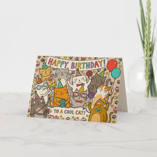 Tarjeta de cumpleaños de gato genial (Anverso)