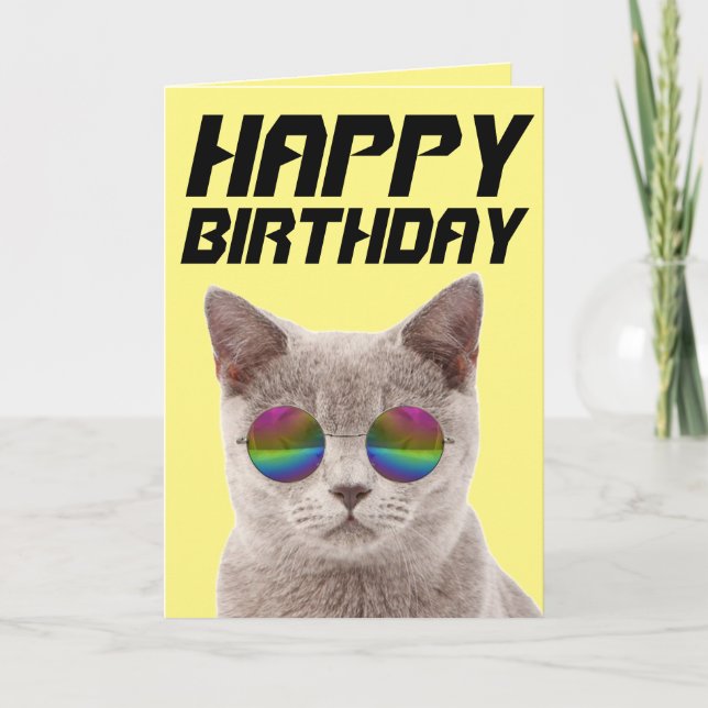 TARJETA DE CUMPLEAÑOS DE GATO GENIAL CON GAFAS DE  (Anverso)