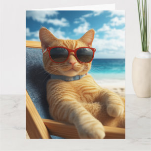 TARJETA DE CUMPLEAÑOS DE GATO GENIAL EN LA PLAYA