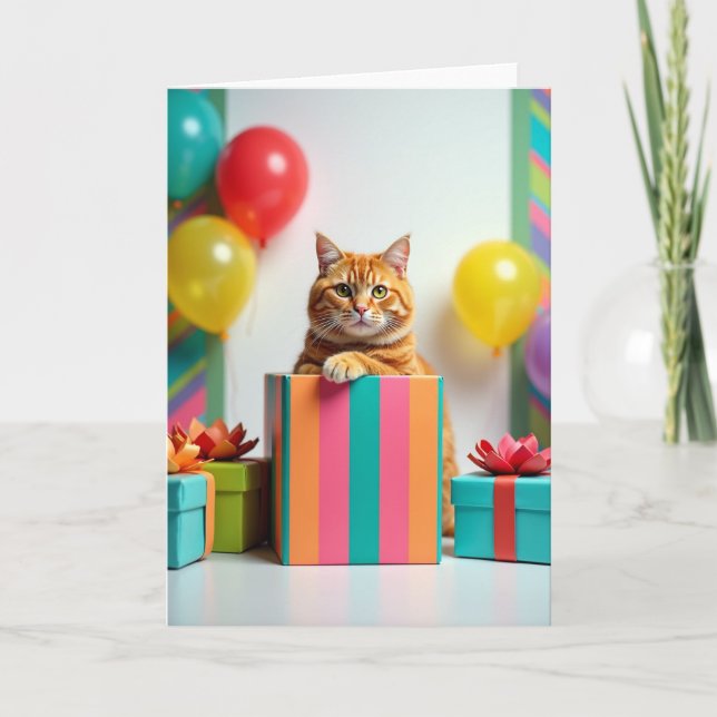 Tarjeta de cumpleaños de gato ginger (Anverso)