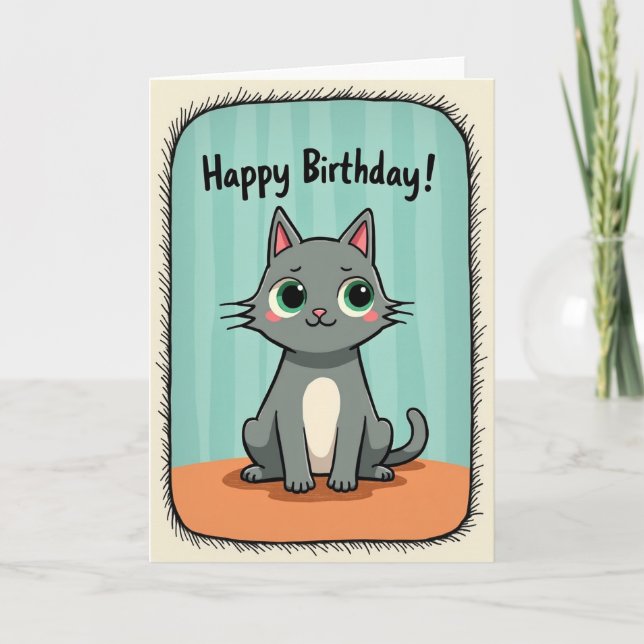 Tarjeta de cumpleaños de gato gris dulce (Anverso)