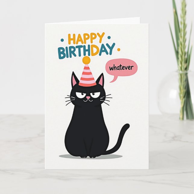 Tarjeta de cumpleaños de gato indiferente (Anverso)