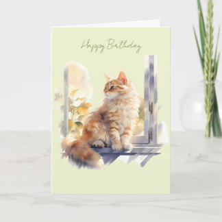 Tarjeta de cumpleaños de gato jengibre/naranja en