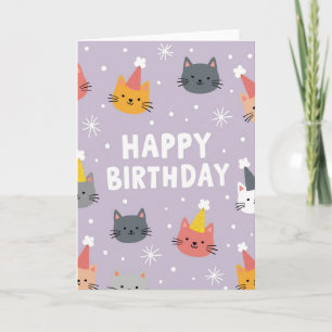 Tarjeta de cumpleaños de gato lavanda