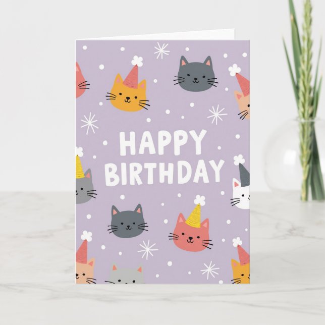 Tarjeta de cumpleaños de gato lavanda (Anverso)
