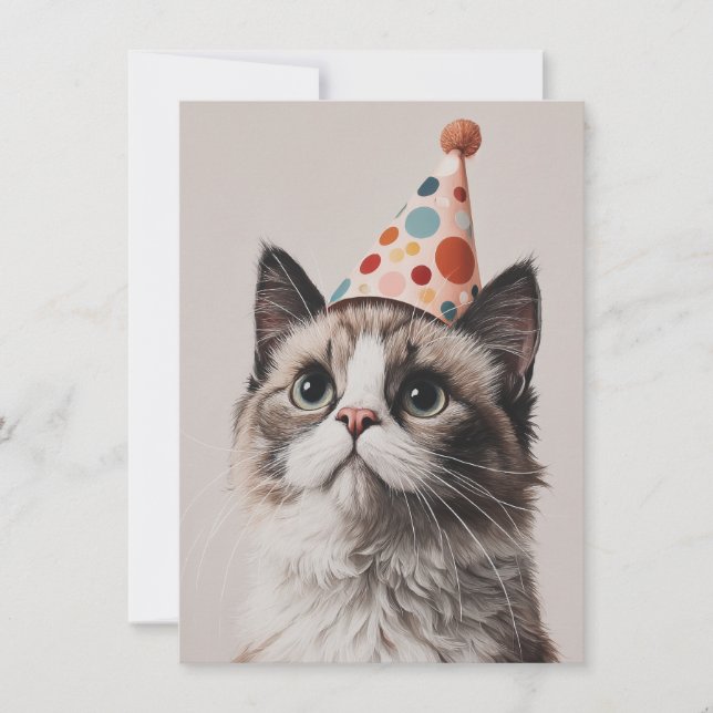 Tarjeta de cumpleaños de gato lindo (Anverso)
