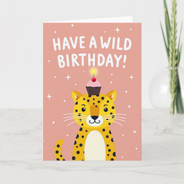Tarjeta de cumpleaños de gato manchado juguetón (Anverso)