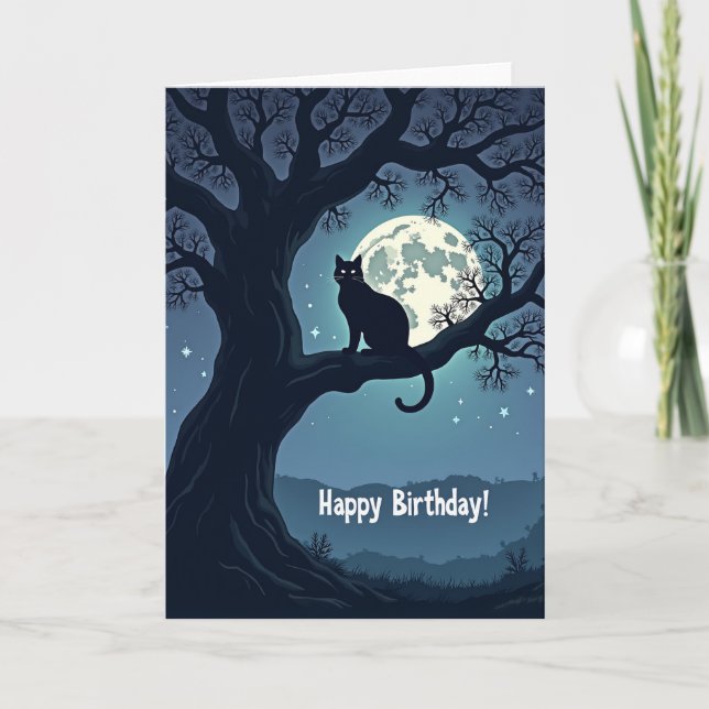 Tarjeta de cumpleaños de gato místico (Anverso)
