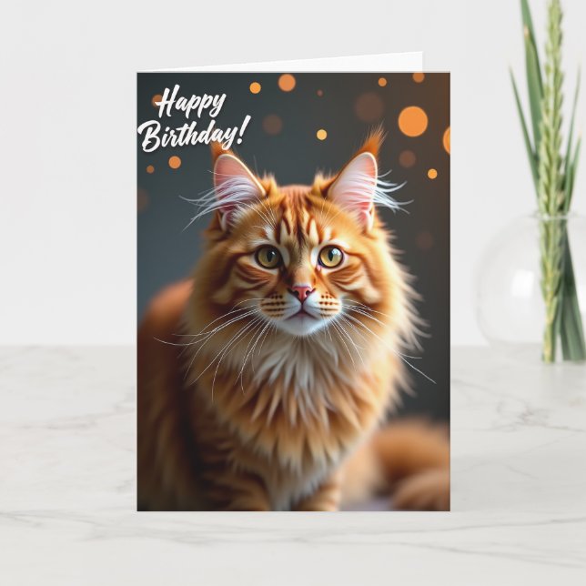 Tarjeta de cumpleaños de gato naranja (Anverso)
