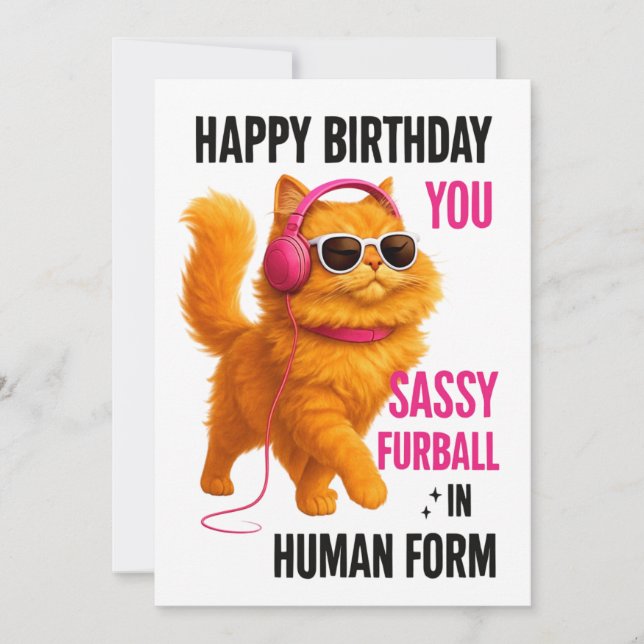Tarjeta de cumpleaños de gato naranja descarado, t (Anverso)