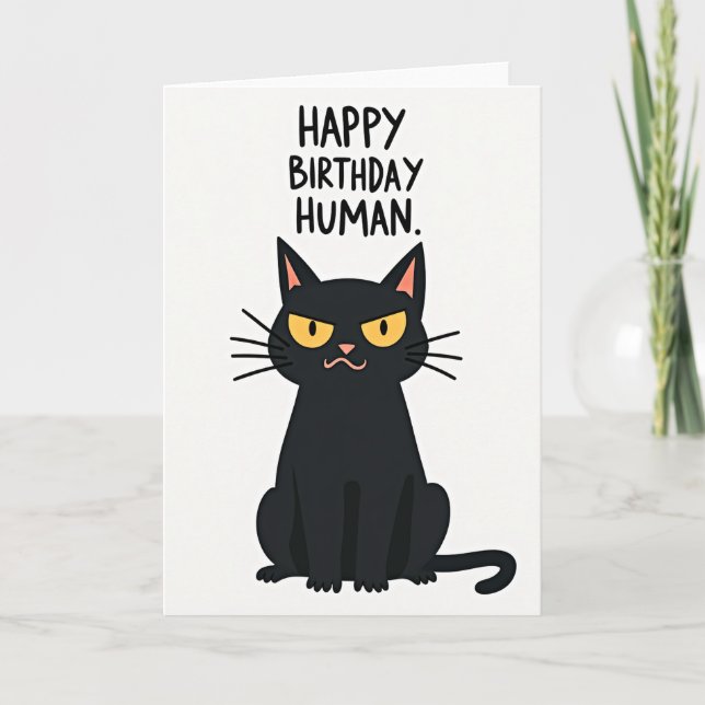 Tarjeta de cumpleaños de gato negro (Anverso)