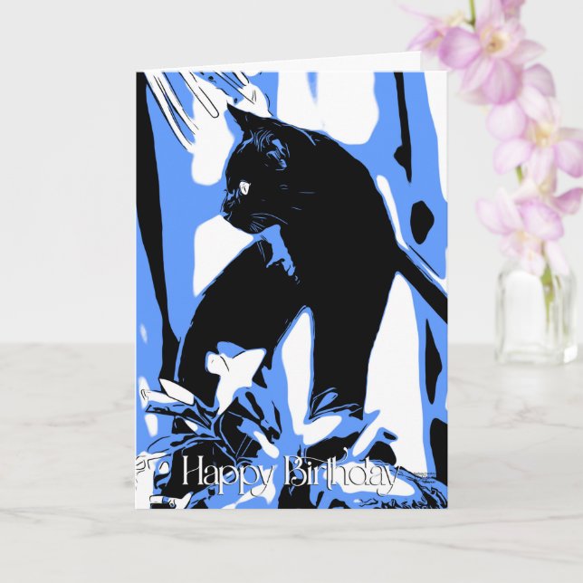 Tarjeta de cumpleaños de gato negro de diseño negr (Orquídea)