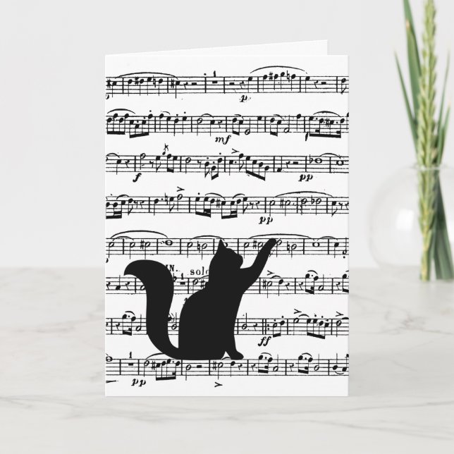 Tarjeta de cumpleaños de gato negro sobre música (Anverso)